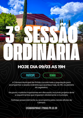 Câmara de Pinhão convida população para a 3ª Sessão Ordinária desta segunda-feira (09)
