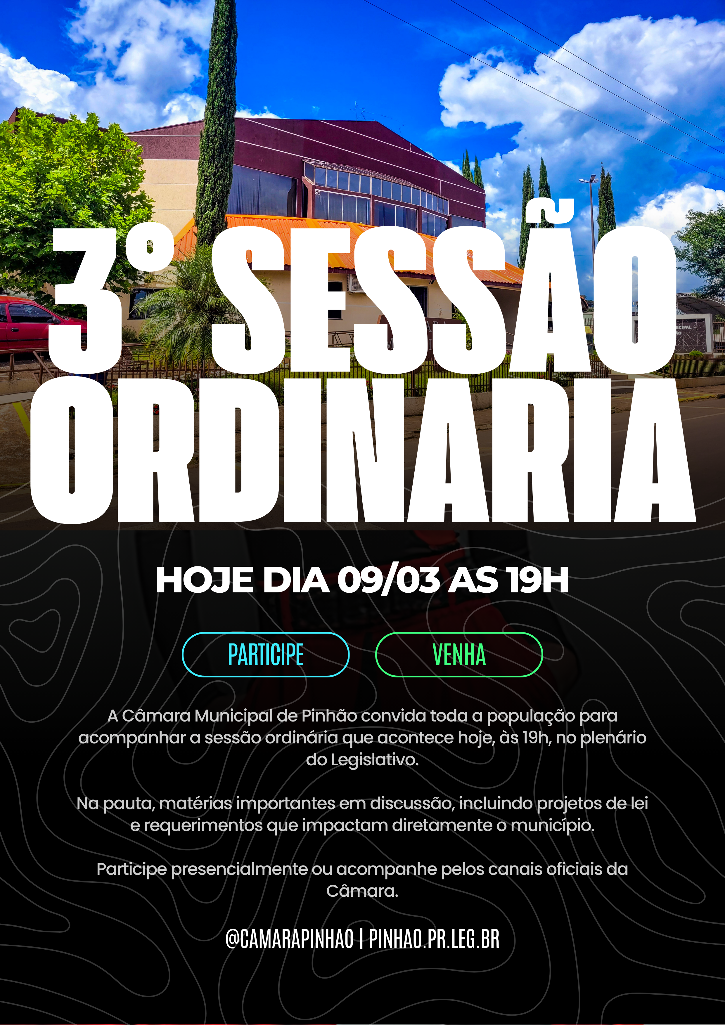 Câmara de Pinhão convida população para a 3ª Sessão Ordinária desta segunda-feira (09)